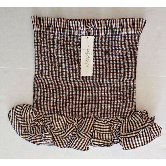 Petersyn Women's Sz M Sandbar Brown Check Barrett Smocked Ruffle Mini Skirt $245 - Picture 2 of 7